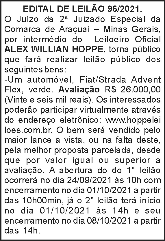 Edital de leilão - Araçuaí 4 1 LEILAO 96 1