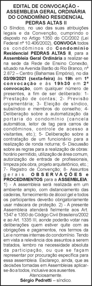 Assembléia geral - Pedras Altas II 4 1 PEDRAS ALTAS