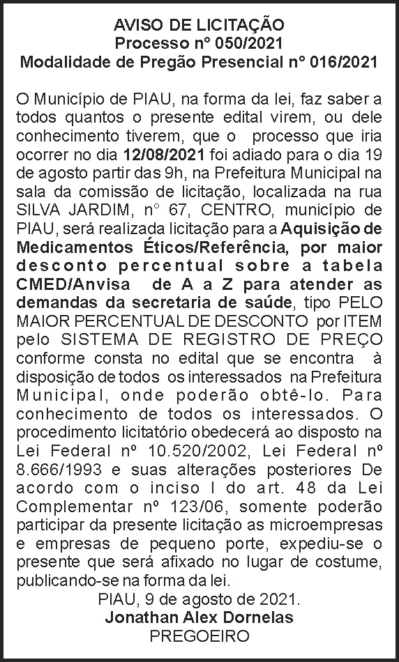 Município de Piau - Processo Nº 50 4 1 PIAU 050