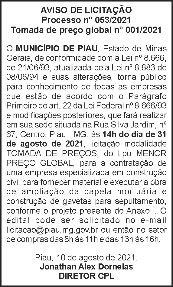 Município de Piau - Processo Nº 53 4 1 PIAU 053
