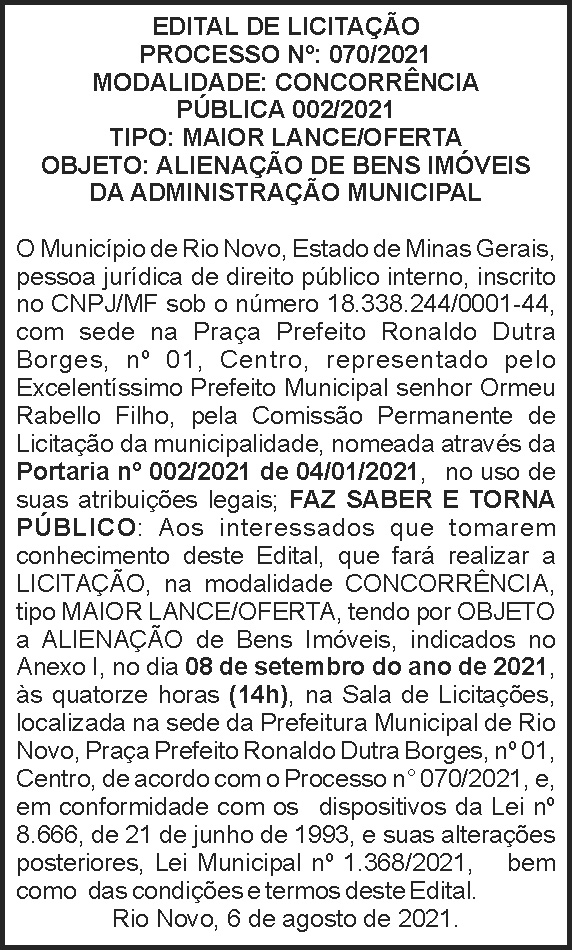 Município de Rio Novo - Licitação 70 4 1 RIO NOVO 070