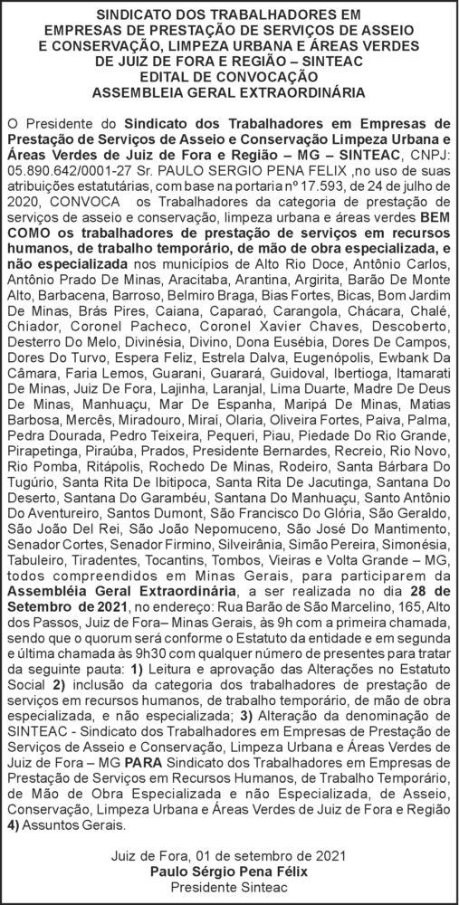 Assembléia Geral - Sindicato dos Trabalhadores 4 1 SINTEAC
