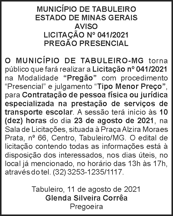 Município de Tabuleiro - Licitação 41 4 1 TABULEIRO 041
