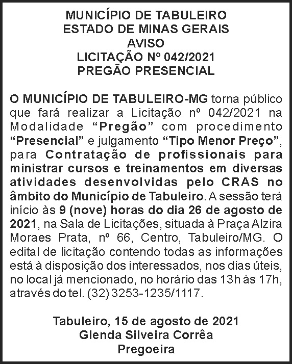 Município de Tabuleiro - Licitação Nº 42 4 1 TABULEIRO 042