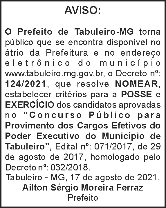 Município de Tabuleiro - Aviso 4 1 TABULEIRO