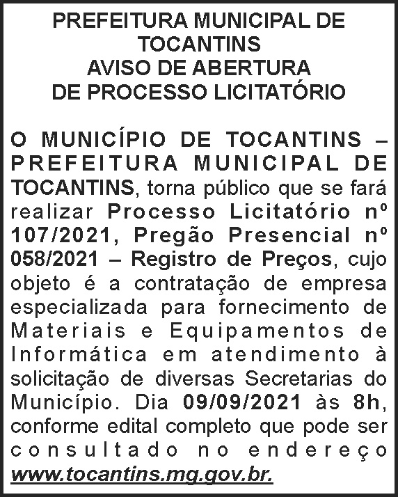 Prefeitura de Tocantins - Processo Licitatório 4 1 TOCANTINS 058