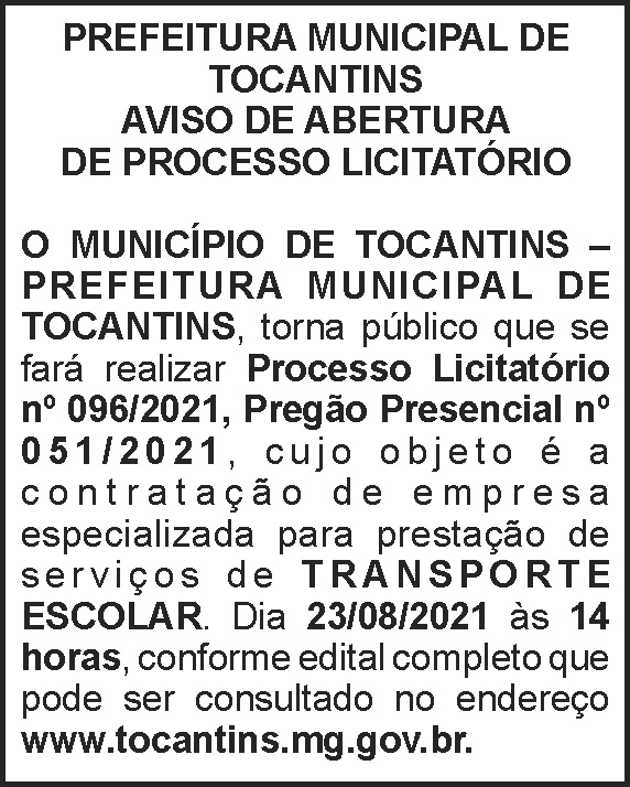 Prefeitura Municipal de Tocantins - Licitação 96 4 1 TOCANTINS 096