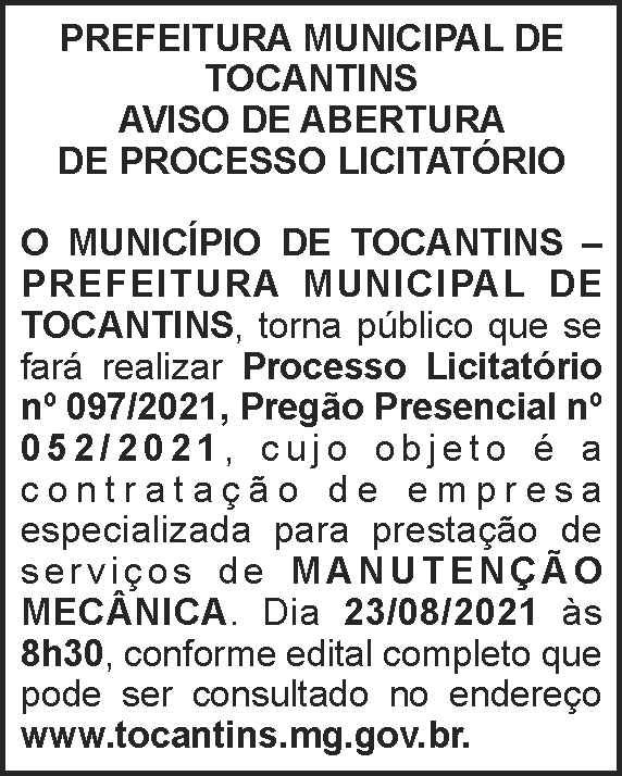 Prefeitura Municipal de Tocantins - Licitação Nº 97 4 1 TOCANTINS 097