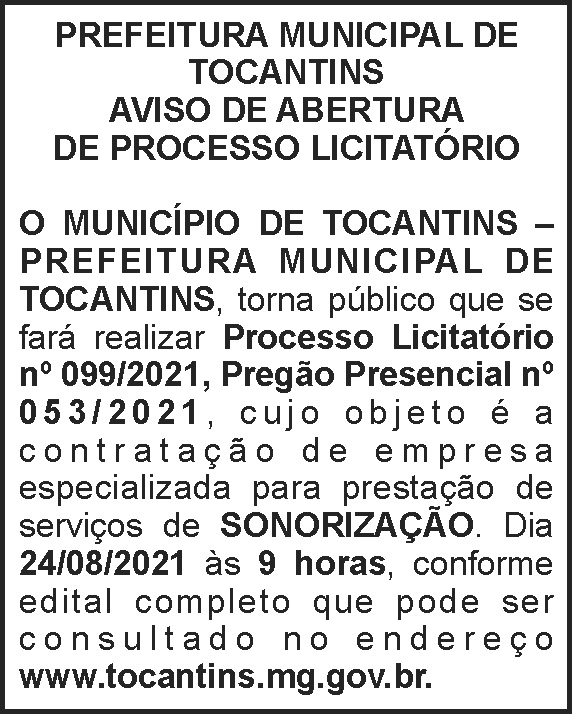 Prefeitura de Tocantins - Licitação Nº 99 4 1 TOCANTINS 099