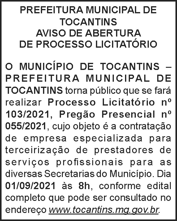 Município de Tocantins - Processo de Licitação Nº 103 4 1 TOCANTINS 103