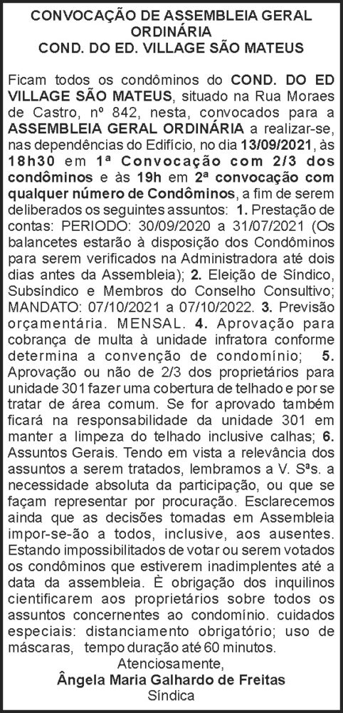 Assembleia Geral - Village São Mateus 4 1 VILLAGE 1