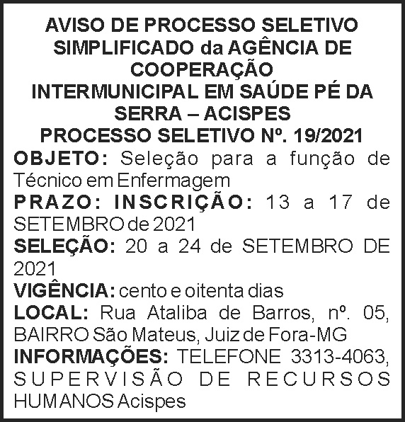 Acispes - Processo Seletivo Nº 19 4 1 ACISPES 19