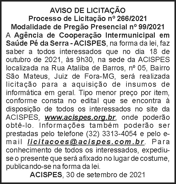 Acispes - aviso de licitação 4 1 ACISPES 266