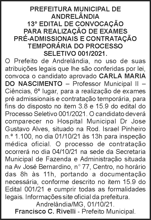 Edital de convocação - Andrelândia 4 1 ANDRELANDIA 13