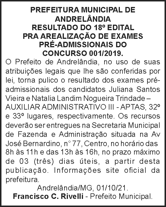 Edital de realização de exame - Andrelândia 4 1 ANDRELANDIA 18
