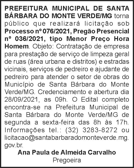 Pregão - Santa Bárbara do Monte Verde 4 1 BARBARA 076