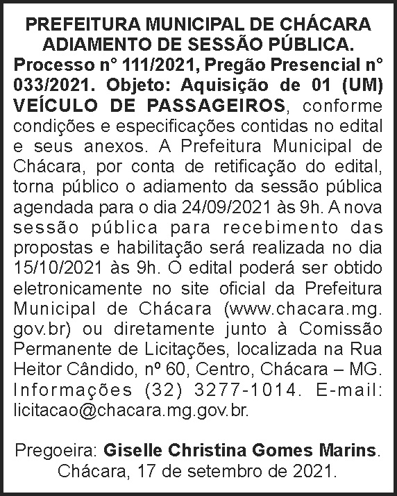 Edital de adiamento - Chácara 4 1 CHACARA 111