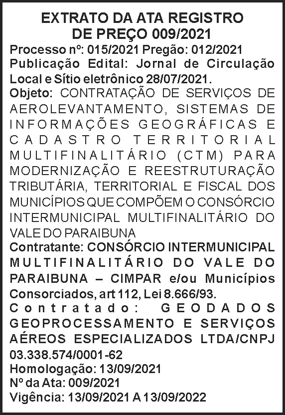 Cimpar - Extrato da Ata Registro de Preço 009 4 1 CIMPAR 009