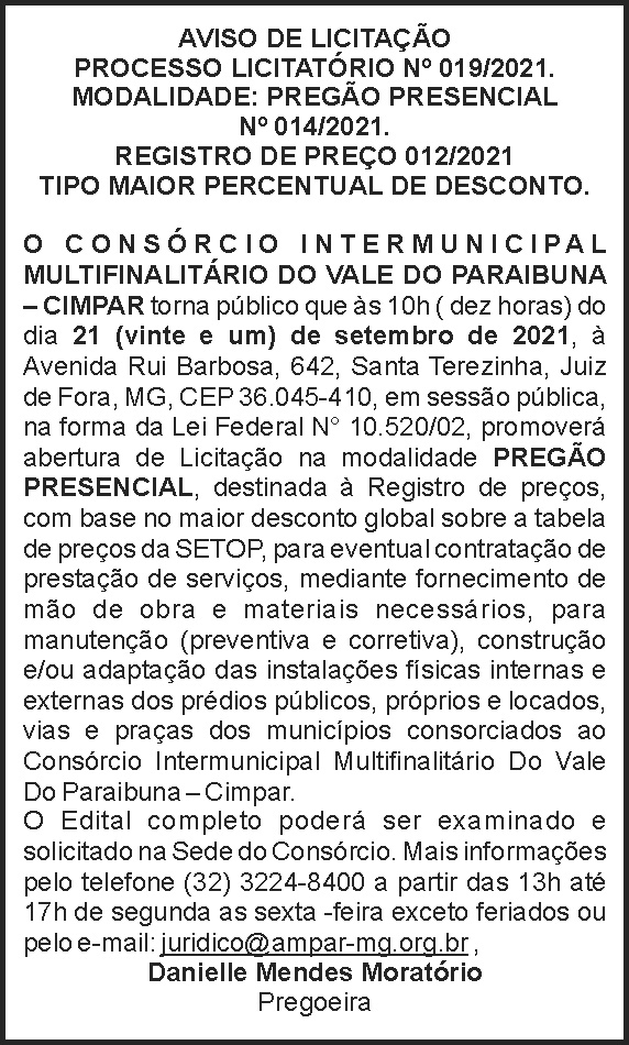 Edital - Aviso de Licitação 4 1 CIMPAR 019