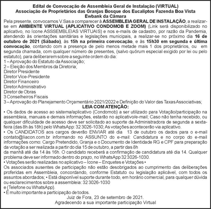 Edital de convocação Assembléia Geral - Ewbank da Câmara 4 1 EUCALIPTO