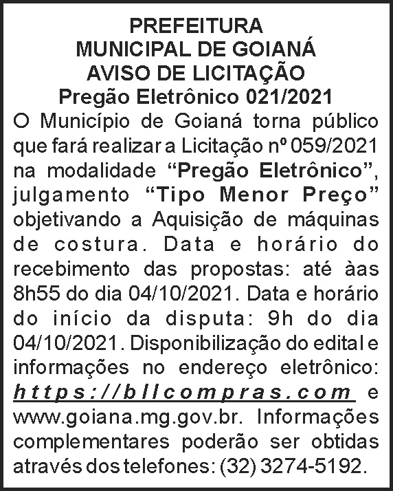 Aviso de licitação - Goianá 4 1 GOIANA 021