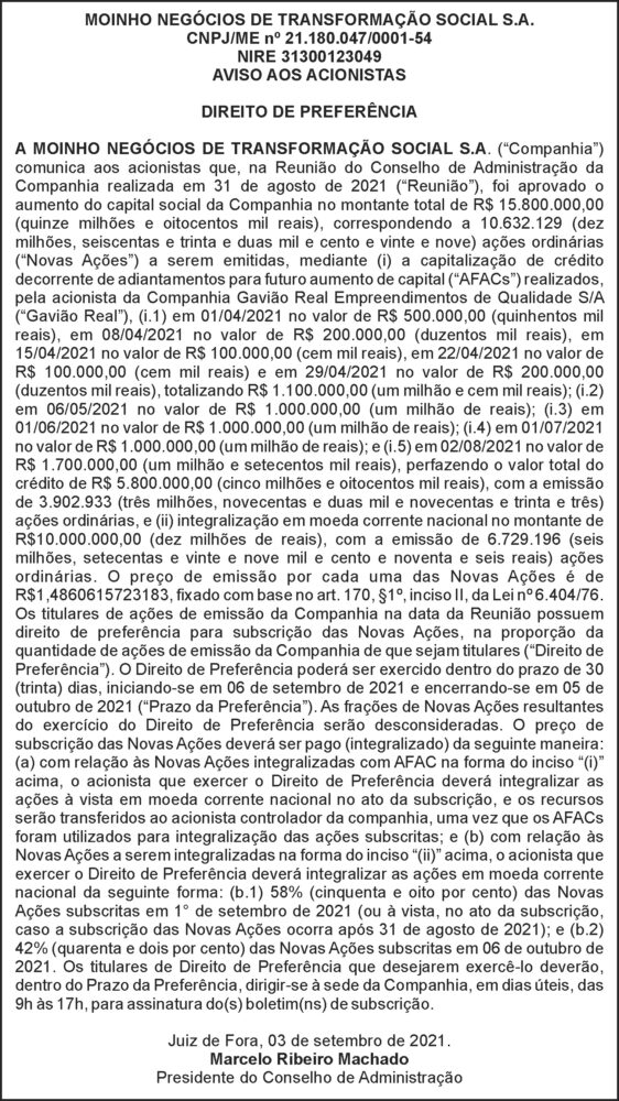 Edital - Aviso aos acionistas moinho 4 1 MOINHO