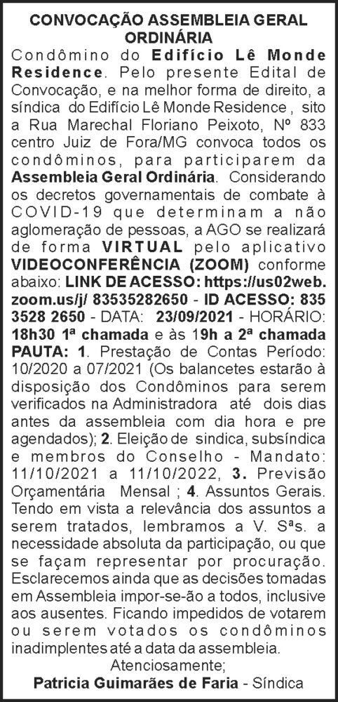 Assembléia Ordinária - Edifício Lê Monde 4 1 RESIDENCE