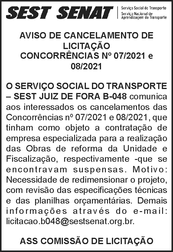 Aviso de cancelamento de licitação - SEST SENAT 4 1 SEST