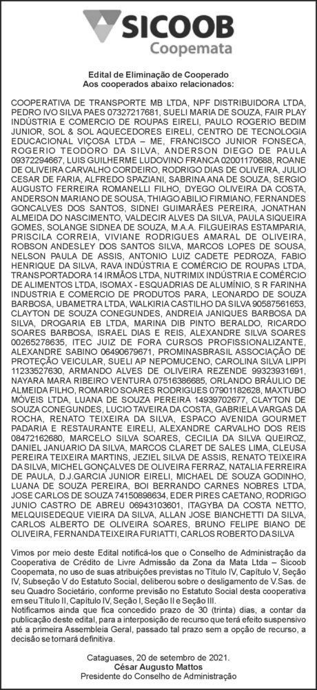 Sicoob - Edital de Eliminação de cooperado 4 1 SICOOB