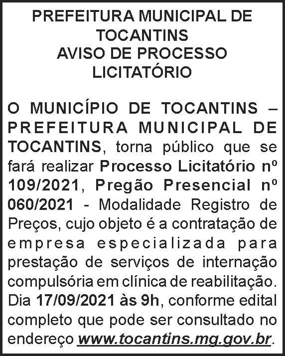 Prefeitura Municipal de Tocantins - Licitação Nº 109 4 1 TOCANTINS 109