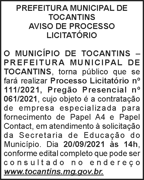 Prefeitura Municipal de Tocantins - Licitação Nº 111 4 1 TOCANTINS 111