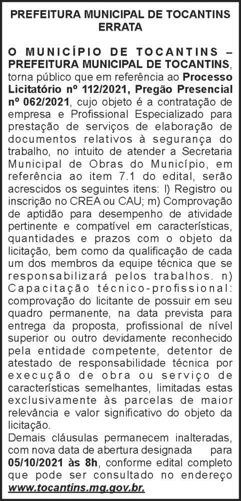 Edital de Processo Licitatório - Tocantins 4 1 TOCANTINS 112 1
