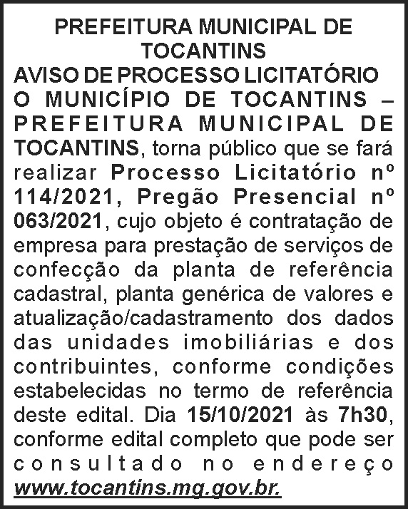 Edital de processo licitatório - Tocantins 4 1 TOCANTINS 114