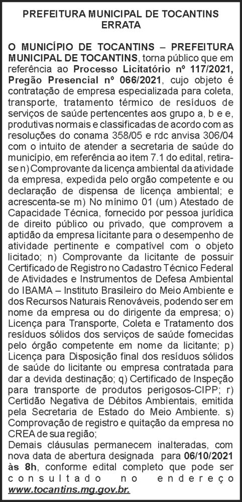 Edital - Prefeitura de Tocantins 4 1 TOCANTINS 117 1