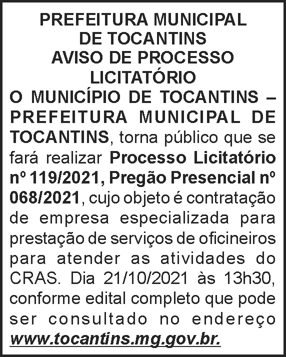 Aviso licitatório - Tocantins 4 1 TOCANTINS 119