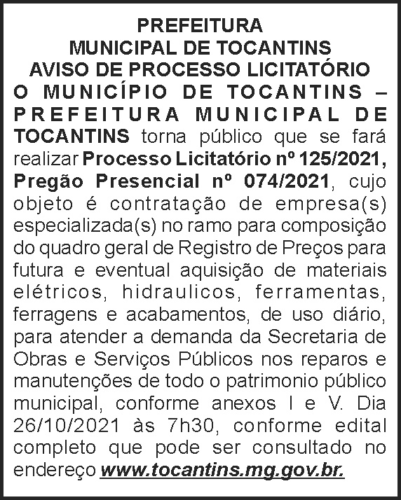 Municipal de Tocantins - Licitação Nº 125 4 1 TOCANTINS 125