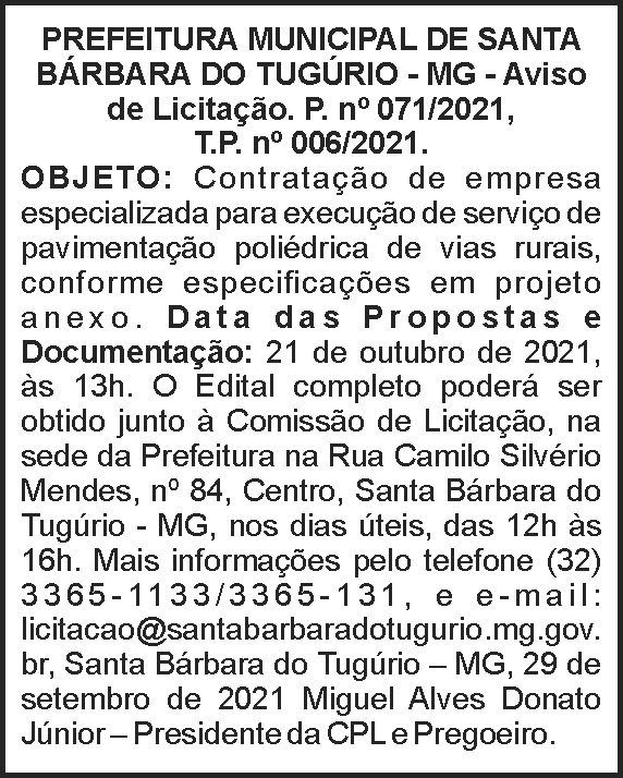 Municipal de Santa Bárbara do Tugúrio 4 1 TUGURIO 071
