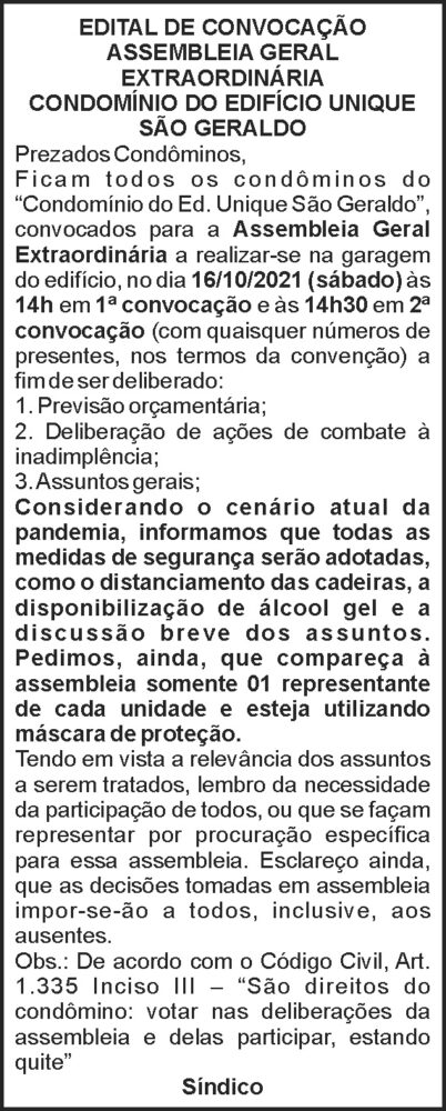 Assembléia Geral - Unique São Geraldo 4 1 UNIQUEl