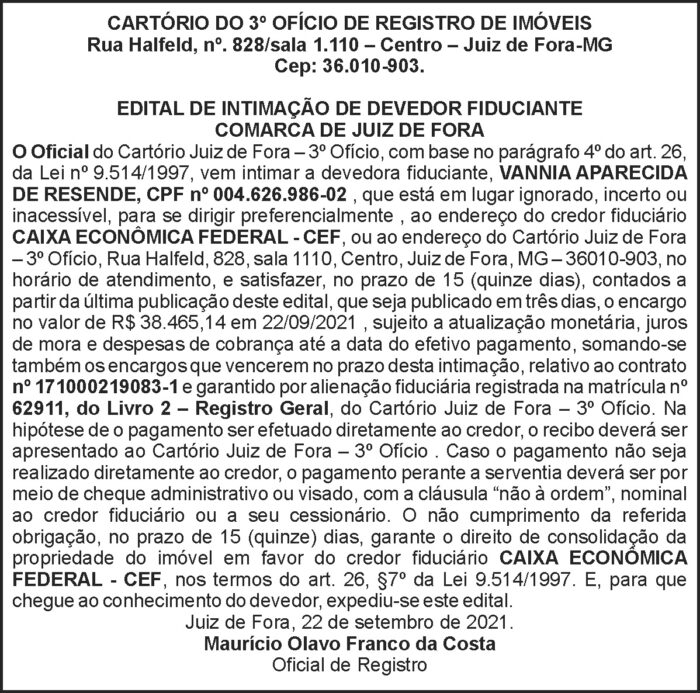 Edital de intimação - Registro de Imóveis 4 1 VANNIA