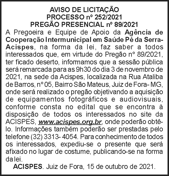Aviso de licitação - pregão presencial 4 1 ACISPES 252