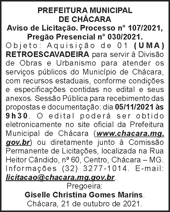 Licitação - Prefeitura de Chácara 4 1 CHACARA 107