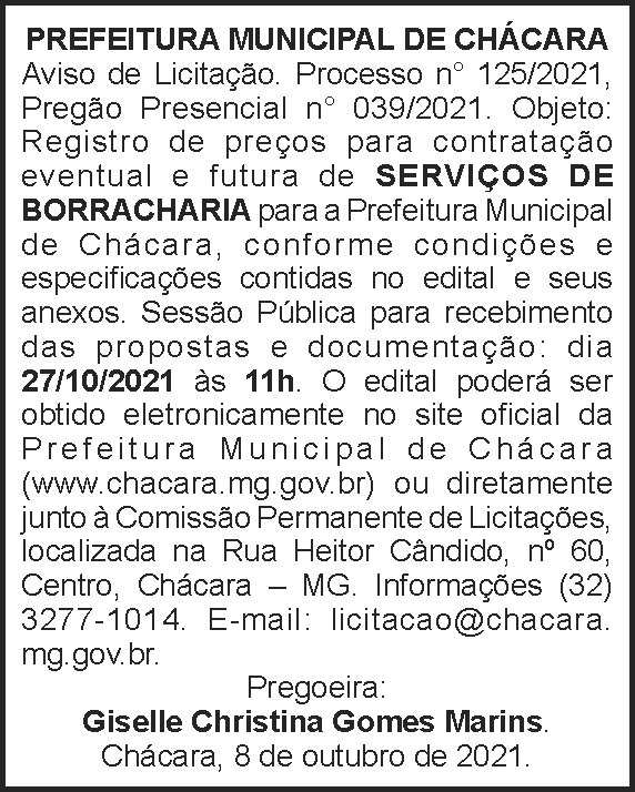 Edital - Serviços de borracharia 4 1 CHACARA 125