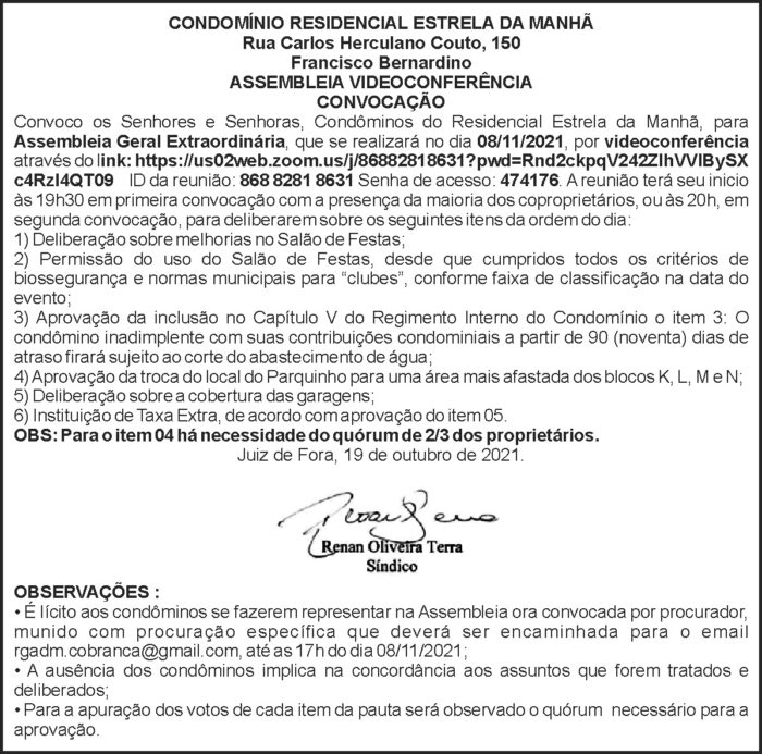 Edital - Assembleia Condomínio Estrela da Manhã 4 1 ESTRELA