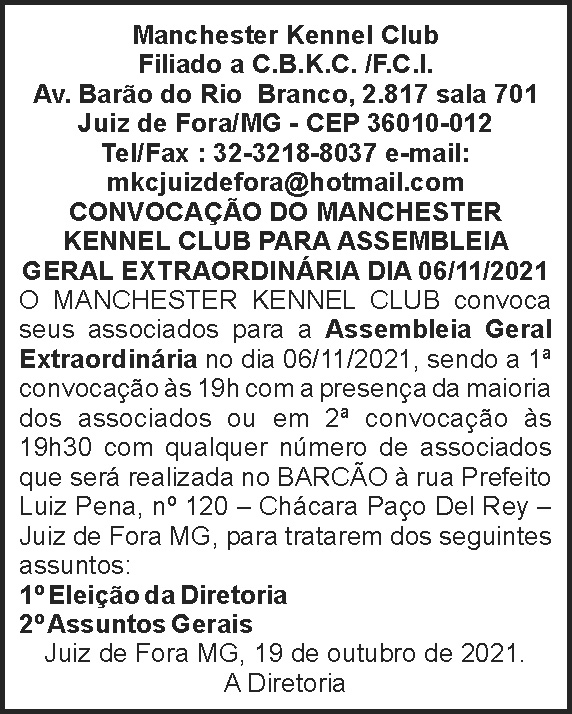 Edital de convocação - Manchester Club 4 1 KENNEL