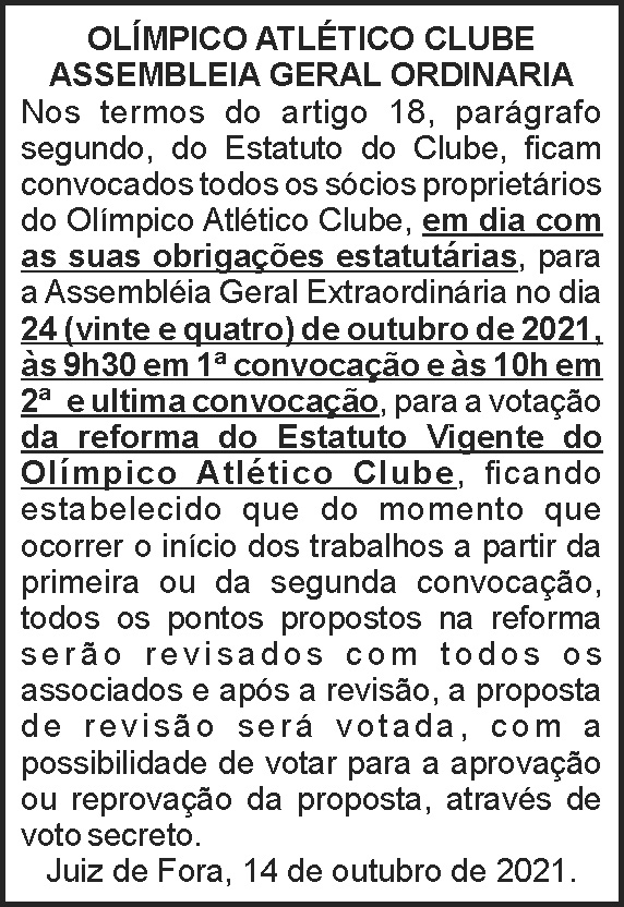 Edital - Olímpico Atlético Clube 4 1 OLIMPICO 2