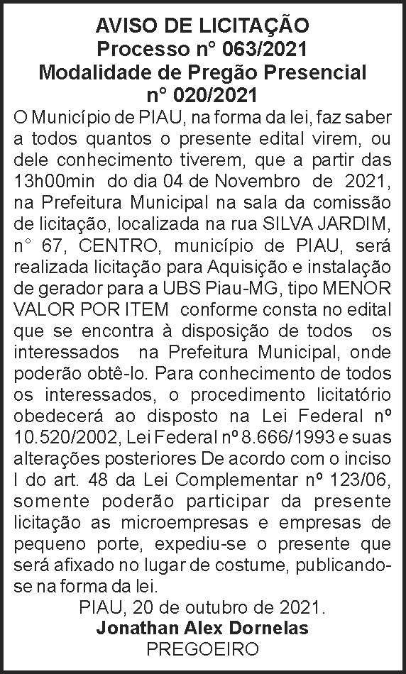 Aviso de licitação - Piau 4 1 PIAU 063