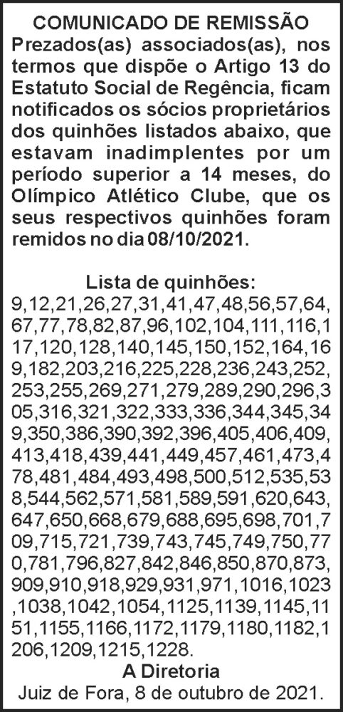 Comunicado de Remissão - Olímpico Atlético Clube 4 1 REMISSAO