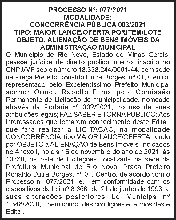 Edital - Prefeitura de Rio Novo 4 1 RIO NOVO 077
