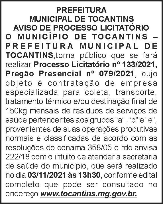 Processo licitatório - Tocantins 4 1 TOCANTINS 133
