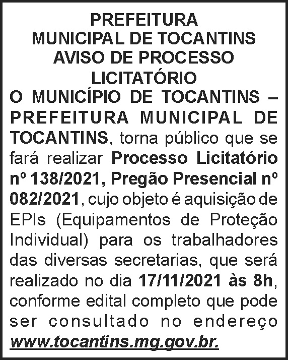 Aviso de licitação - Tocantins 4 1 TOCANTINS 138